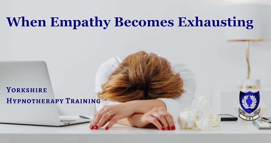 a therapist slumped across a desk, suffering compassion fatigue