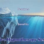 Effective Hypnotherapy Sessions: The Difference Between Benefits and Features Concept image: an iceberg, with the lower half labelled benefits and the upper half labelled features