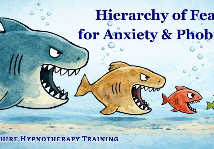 concept image for the hierarchy of fears, a row of cartoon fish, each larger and fiercer than the next