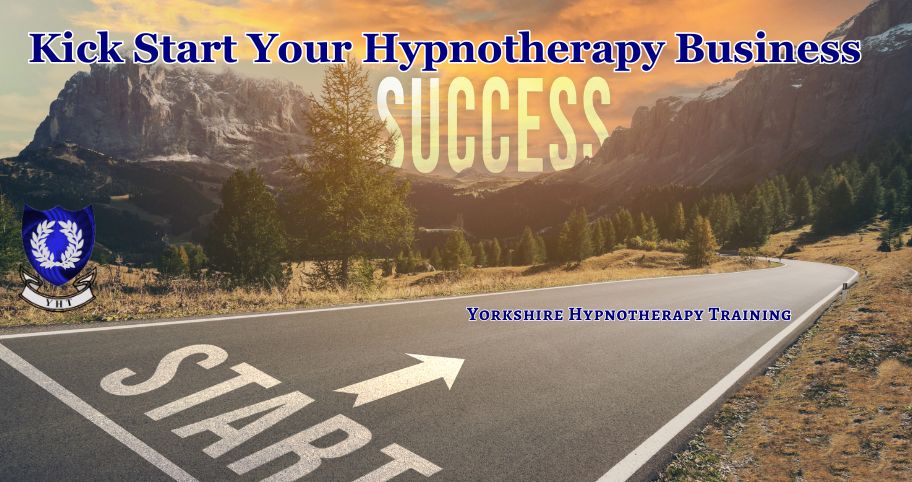 concept image: a road marked start leading to a destination of success for kick start your hypnotherapy business