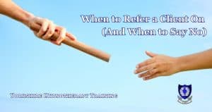 Concept image: one hand passing a baton to another to represent passing clients on to a new therapist
