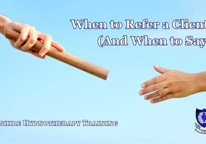 Concept image: one hand passing a baton to another to represent passing clients on to a new therapist