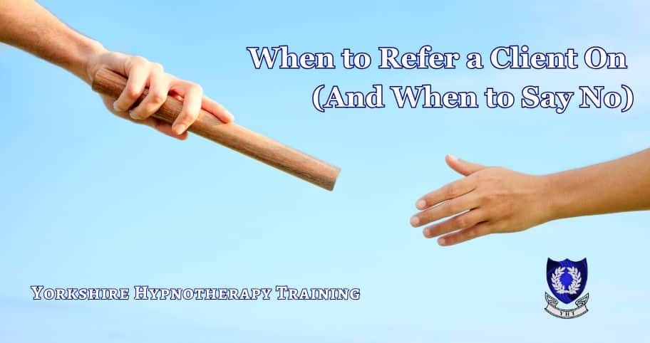 Concept image: one hand passing a baton to another to represent passing clients on to a new therapist