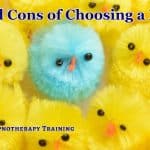 Should Therapists Specialise? Pros and Cons of Choosing a Niche concept image for therapists niching: one blue chick amongst lots of yellow ones