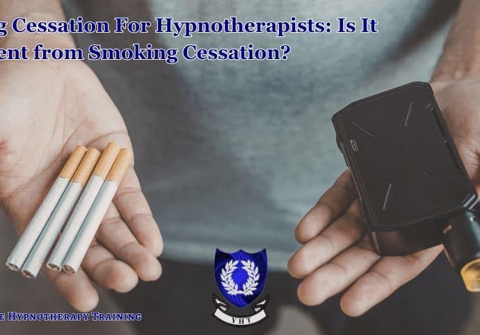 A close up of a man's hands holding cigarettes in one hand and a vape device in the other. Vaping Cessation For Hypnotherapists
